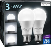 2 Pack 3 Way A19 LED Light Bulbs 50 100 150W Equivalent 5000K Daylight E26 Base