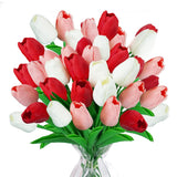 36 Pcs Real Touch Tulips Artificial Flowers, Fake Tulips White Pink Red Faux Tulips Flowers For Table Centerpiece Vase Home Wedding Kitchen Bouquet Decorations