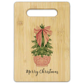 Pink Chinoiserie Merry Christmas Cutting Board, Grandmillennial Christmas Kitchen Decor, Preppy Pink Bow Coquette Xmas Tree Bamboo Cutting Board For Kitchen