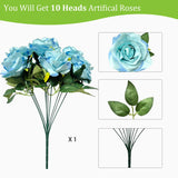 10 Heads Artificial Rose Flowers Fake Roses Silk Realistic Bouquet For Diy Wedding Bridal Shower Party Table Centerpieces Home Decorations Blue