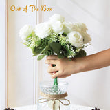 Fake Flowers In Vase,Fake Flowers With Vase 18 Pcs Faux Rose Flowers,Artificial Flowers For Home Decor, Indoor Centerpiece For Living Room & Dining Table (White)