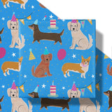 Dog Birthday Wrapping Paper Roll For Boys, Mini Roll, Cute Cartoon Dog With Party Hats, Cakes And Balloons Design, Blue Gift Wrap For Kids, Pet Lovers, Pet Birthday, 17 Inches X 16.4 Feet