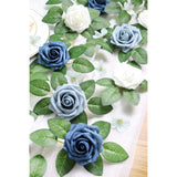 Artificial Flowers 25Pcs Real Looking White & Dusty Blue Shades Fake Roses With Stem For Diy Wedding Bouquets Centerpieces Baby Shower Party Home Decorations