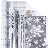 Christmas Wrapping Paper Mini Roll, Silver Metallic Foil Paper - Tree/Snowflake/Plaid Design For Gift Wrap, Arts Crafts - 17 X 120 Inches - 3 Rolls (42.5 Sq.Ft.Ttl.)