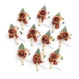 Boutonniere For Men, 10Pcs Groomsmen Guest Boutonniere With Built-In Pins, Artificial Flowers For Wedding Décor/Prom/Homecoming,Etc.Fall Terracotta Orange