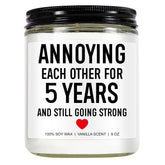 Funny 5 Years Candle, 5 Year Anniversary, Gifts For Him, Her, 5Th Anniversary, Gifts For Wife, Husband, Couple, Women, Men, 5Th Wedding Anniv. Wood Presents Or Decorations - 9 Oz