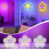 3PCS Flower Neon Sign Retro LED USB Wall Lights for Bedroom Party Room Decor 9x9 Inch