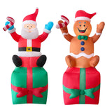 2 Packs 6Ft Inflatable Christmas Santa Claus On Gift Box And Gingerbread Man Blow Up Decor For Christmas Outdoor/Doorway