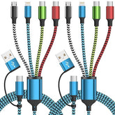 2 Pack 5FT 4 in 2 Multi Charging Cable USB A C Dual Type C Cord for iPhone Galaxy