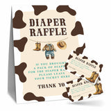 Baby Boy Diaper Raffle Game Kit For Baby Shower, Western Cowboy - 1 Standing Sign & 50 Tickets, Decorations For Baby Shower, Gender Reveal, Baby Announcement, Party Favor & Supplies - A08