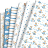 12 Sheet Baby Shower Wrapping Paper -Not Roll- Watercolor Blue Bear Gift Wrap Paper Folded Flat For Boys Birthday Diy Crafts Wrapping Decor