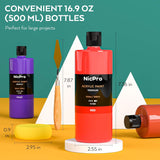 14 Colors Large Bulk Acrylic Paint Set (16.9 Oz,500 Ml) Rich Art Painting Supplies, Non Toxic For Multi Surface Rock Canvas Wood Ceramic Leather Fabric Craft, For Adult With Color Wheel