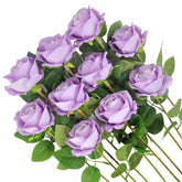 10Pack Realistic Fake Roses Artificial Flowers With Stem For Decoration Floral Arrangement Centerpieces Wedding Bouquets (Lavender)