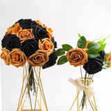 Black And Gold Flowers Artificial Roses For Centerpieces, 50Pcs Fake Flowers For Wedding Decorations Bouquets Bride Shower Centerpieces Home Decor Arrangements Party