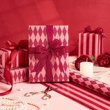 Reversible Wrapping Paper Roll For Girls, Mini Roll, Red And Pink Stripes And Diamond Pattern, Holiday Gift Wrap For Christmas, Valentine'S Day, Merry Market Gifts, 17 Inches X 16.4 Feet