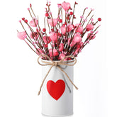 Valentine'S Day Table Centerpiece Decor Romantic Artificial Flower Stems Floral Heart Shaped Berry Picks With Metal Pots For Wedding Party Hotel Office Home Decoration(Pink)