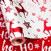 Christmas Wrapping Paper Roll - 17 Inches X 32.8 Feet - Metallic Red Reindeer Ho Lettering Mini Roll Gift Wrap Paper For Winter Holiday Festive Party Celebrations
