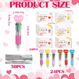 24 Set Mini Multicolor Pens In One Valentine 4-In-1 Ballpoint Pen Pens With Valentine'S Day Cards For Valentine'S Day Party School Students Office Exchange Gift