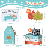 Thanksgiving Fall Tiered Tray Decor Set, 17Pcs Blue Fall Wood Signs Decor, Maple Leaves, Buffalo Plaid Pumpkins, Truck Book Stack Wooden Signs, Autumn Thanksgiving Farmhouse Table Decor Sign For Home Decor