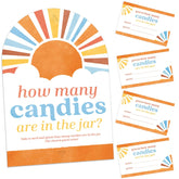 Big Dot of Happiness Retro Sunshine How Many Candies are in The Jar, Boy Boho-Themed Here Comes The Son Baby Shower Game, Candy Guessing Party Activity - 1 Paper Stand and 40 Cards