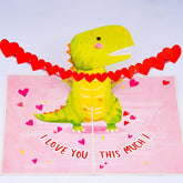 I Love You This Much Pop Up Card, Dinosaur, Heart, 3D Popup Greeting Cards, Gift For Valentines, Birthday, Mothers Day, Anniversary, Thinking Of You, 5X7 - Includes Envelope And Message Note