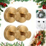 Suction Cup Hooks For Wreaths On Glass, No-Drill Suction Cup Hooks, Wreath Hangers For Front Doors, Reusable Metal Towel Hooks For Showers Bathrooms Mirrors (Gold*4)