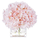 Enova Floral Artificial Flowers Silk Hydrangea Fake Flowers Arrangement in Cube Glass Vase with Faux Water for Home Office Wedding Party Event(Pink)