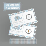 Baby Shower Games Elephant - 28 Cards - Fun Scratch Off Game Guest Activities To Reveal Prizes, Safari Favors Ideas Prince Theme Blue And Grey