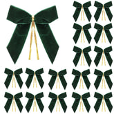 16Pack Red Velvet Christmas Bows For Christmas Tree, Small Decorative Twist Tie Ribbons For Wreath, Gift Wrapping, 3.5X3.5 Inch (Dark Green)