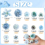 Fake Flower Heads For Crafts - Blue Silk Artificial Roses, Peonies, Daisies & Mini Floral Heads Bulk (48-Pack) For Wedding Decor, Graduation Cap, Cake Topper, Baby Shower, Home Decoration