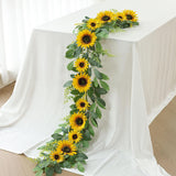 Artificial Sunflower Garland 6Ft Fake Silk Sunflowers Flower Garland Autumn Hanging Vines Decorations For Kitchen Table Centerpieces Room Wall Party Wedding Birthday Fall Decor (Yellow)