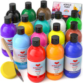 15 Colors Large Acrylic Paint Set (16.9 Oz,500 Ml), Bulk Acrylic Paint Non-Toxic Art Painting Supplies On Multi Surface Pumpkin Canvas Wood Craft Fabric Rock For Artist Kids With Color Wheel