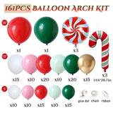 Christmas Balloon Garland Arch Kit, 161 Pcs Red Green White Pink Metallic Gold Balloons Candy Cane Foil Balloons For Xmas Christmas Party Decorations Candy Theme Birthday Baby Shower Supplies