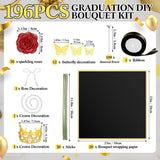 196 Pcs Diy Glitter Roses Bouquet Artificial Flower Bouquet Kit Birthday Gifts Flower Wrapping Paper 3D Butterflies Crowns For Valentine'S Day Wedding Anniversary(Red)