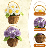 Handmade Crochet Flowers Basket – Positive Crochet Plant Arrangement, Fake Flowers Bouquet For Office Desk, Cool Gifts For Coworkers, Cute Desk Decor, Feel Better Gifts For Women (Purple)