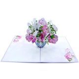 Pink Hydrangea Bouquet Pop Up Card, 3D Blooming Love Greeting Card For Birthday, Mothers Day, Valentines Day, Anniversary, Thinking Of You, All Occassions