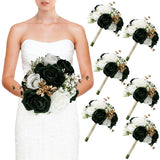 Wedding Bridesmaid Bouquets Set Of 6, Artificial Silk Flowers Arrangement For Ceremony Marriage Proposal Party Anniversary Decorations - Emerald Green & Gold & White