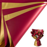 20 Sheets Valentine’S Day Flower Wrapping Paper, Wine Red And Gold Design Waterproof Reversible Floral Bouquet Paper For Valentines, Mothers Day, Anniversary, Birthday, Wedding, Bridal Shower