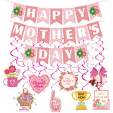 Happy Mothers Day Banner and Mother's Day Hanging Swirls Decorations Happy Mothers Day Sign Banner Decorations for Happy Mother's Day Party Photo Props Backdrops
