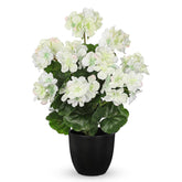 17” Geraniums Artificial Flowers Realistic Potted Plant – White Fake Geraniums For Outdoors, Silk Flowers Artificial Outdoor Plants For Indoor Home Decor, Farmhouse Table Centerpiece Decoration