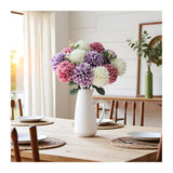 15Pcs Artificial Silk Mums Chrysanthemum Flowers With Faux Eucalyptus Stems, Fake Purple White Fuchsia Pompon Mums For Home Wedding Party Decor (12 Chrysanthemum & 3 Eucalyptus)