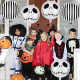 6Pcs Skull Foil Black And White Striped Balloons For Halloween Party Decorations, Black And White Halloween Decor, Nightmare Before Christmas Trunk Or Treat And Party Decorations