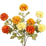 3 Pcs Artificial Marigold Flowers Artificial Chrysanthemums Ball Flower Orange Silk Mums Flowers Spring Branches For Home Decor Floral Arrangement Table Centerpiece