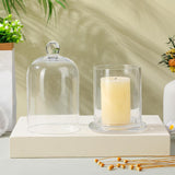 Glass Cloche 2 Sets Clear Glass Dome Candle Glass Jar Cloche Dome Bell Jar Candle Cover Display Wedding Decoration Ornament Clear