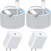 2 Pack 20W USB C Fast Wall Charger with 10FT Woven USB C Cable for iPhone 17 16 15 iPad