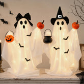 Light Up Adjustable Size Halloween Ghost Decor w/Hands, Set of 2 DIY Spooky Halloween Decorations for Indoor Home Mantel Shelf & Tabletop Decor Black&White