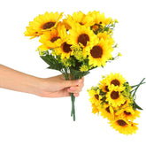 2 Bunches Artificial Sunflowers Bouquet, 3.7’’ High Realistic Flowers Silk Faux Sunflowers With Stems Great For Indoor &Outdoor Home Decor, Yard, Weddings, Party Decoration