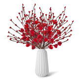 12Pcs Valentines Day Decorations Flowers Artificial Berry Floral,Red Valentine Heart Shaped Branches Gifts For Home,Valentines Party Decor,Wedding,New Year Decor