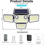 2 Pack 254 LED Solar Flood Lights Waterproof 4 Head Motion Sensor Security Lights