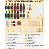 14 Colors 8.45Oz Acrylic Pour Paint Supplies Kit, Large Volume Premixed High Flow Painting Bulk Set With Canvas, Wood Natural Slices, Pouring Oil, Tools Gloves, Strainer, Cups For Beginner Diy